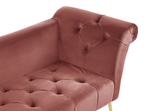 Chaiselong Lyserød Velour Guld Metalben Quiltet Tuftet Polstring Vendbar Daybed Sofa Stue Inspiration Retro Moderne Tilbehør Glamour