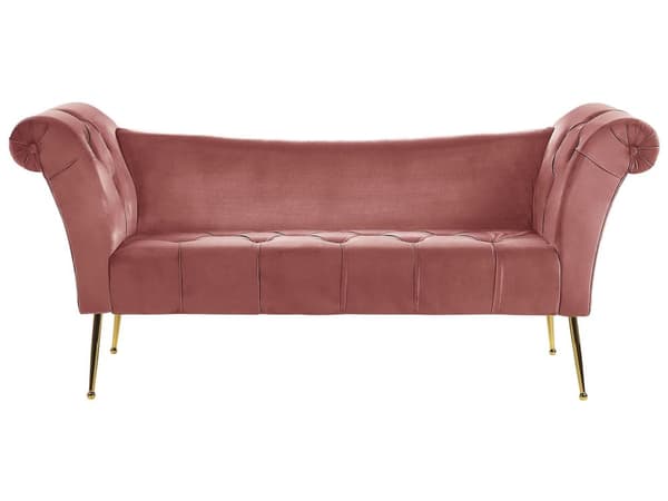 Chaiselong Lyserød Velour Guld Metalben Quiltet Tuftet Polstring Vendbar Daybed Sofa Stue Inspiration Retro Moderne Tilbehør Glamour