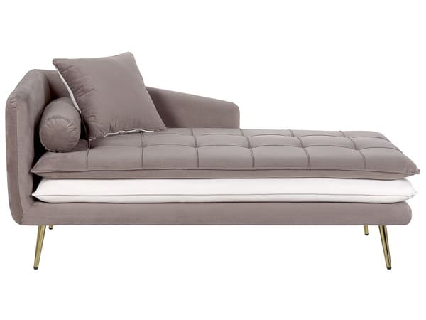 Schäslong Vänstervänd Ljusbrun Vit Tuftad Knäppt Kraftigt Vadderad Vardagsrumsmöbler Modern Klassisk Design