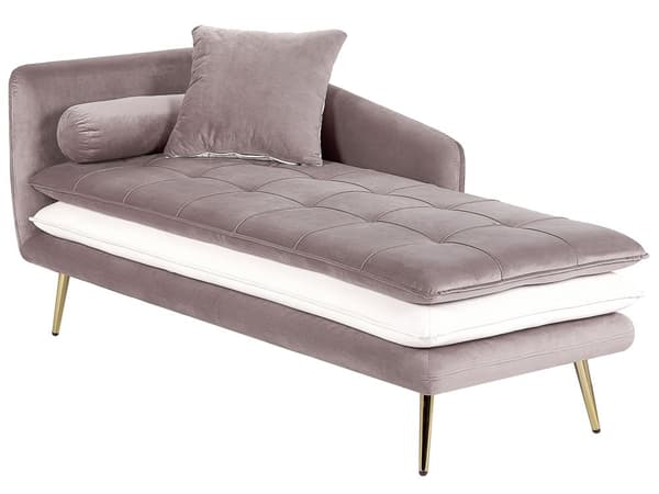 Chaiselong Brun Hvid Velour Polstret med Guld Metalben 164 x 77 x 72 cm Sovesofa Daybed med Ryg Gæsteseng Quiltet Multifunktionel Moderne til