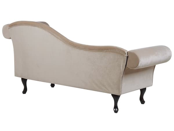 Schäslong Beige Sammet Knappar Tuftad Klädsel Högervänd med Kuddar