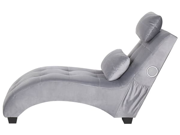 Divaani harmaa 157 x 82 x 66 cm samettiverhoilu eukalyptuspuu Bluetooth-kaiutin USB-portti