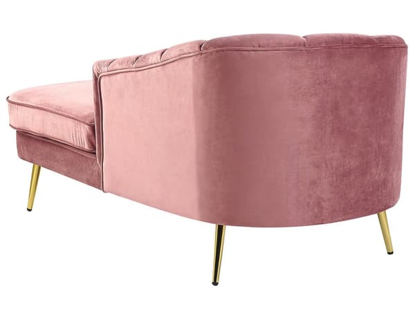 Chaiselong Lyserød Velour med Skumfyld og Guld Krom Metalben 75 x 150 x 76 cm Lille Hjørnesofa Open End Høj Ryg Venstrevendt Stueindretning
