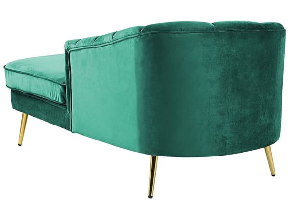 Chaiselong Smaragdgrøn Velour med Skumfyld Guld Krom Metalben 75 x 150 x 76 cm Lille Hjørnesofa Open End Høj Ryg Venstrevendt Stueindretning