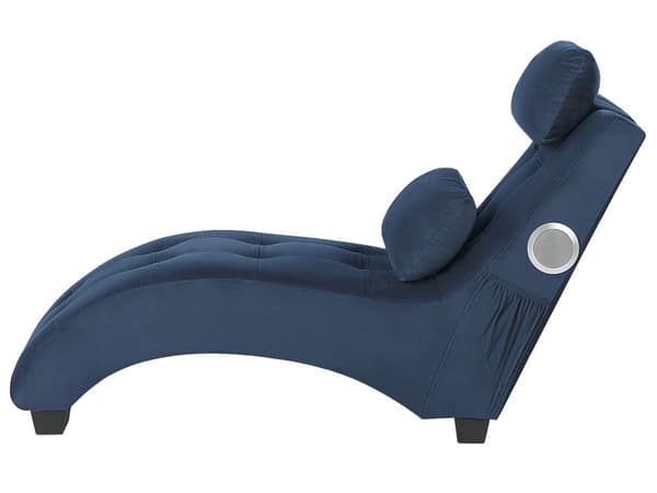Divaani tummansininen 157 x 82 x 66 cm samettiverhoilu eukalyptuspuu Bluetooth-kaiutin USB-portti