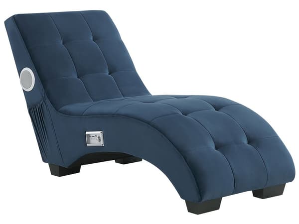 Divaani tummansininen 157 x 82 x 66 cm samettiverhoilu eukalyptuspuu Bluetooth-kaiutin USB-portti