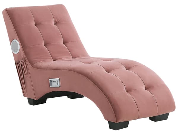 Schäslong Rosa Sammet Inbyggd Bluetooth-högtalare USB-laddare Modern Design Kurvad Vardagsrum