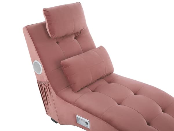 Schäslong Rosa Sammet Inbyggd Bluetooth-högtalare USB-laddare Modern Design Kurvad Vardagsrum