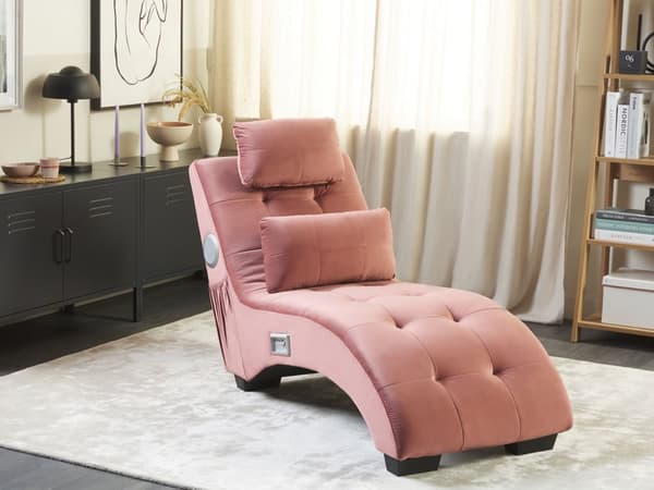 Schäslong Rosa Sammet Inbyggd Bluetooth-högtalare USB-laddare Modern Design Kurvad Vardagsrum