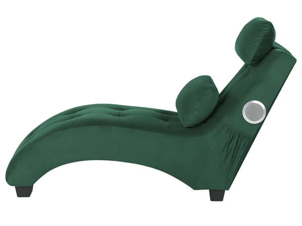 Schäslong Emerald Grön Sammet Inbyggd Bluetooth-högtalare USB-laddare Modern Design Kurvad Vardagsrum