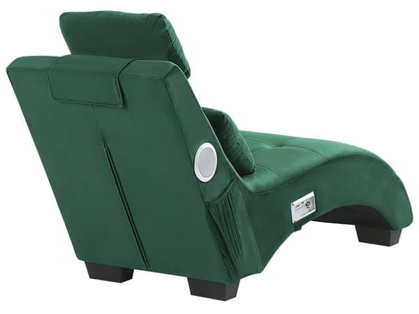 Schäslong Emerald Grön Sammet Inbyggd Bluetooth-högtalare USB-laddare Modern Design Kurvad Vardagsrum