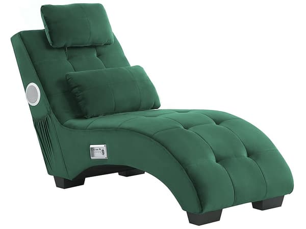 Schäslong Emerald Grön Sammet Inbyggd Bluetooth-högtalare USB-laddare Modern Design Kurvad Vardagsrum