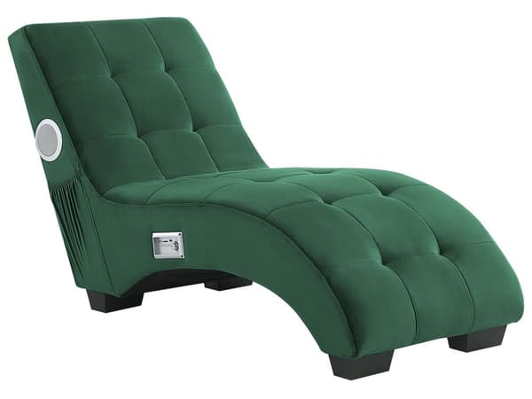 Schäslong Emerald Grön Sammet Inbyggd Bluetooth-högtalare USB-laddare Modern Design Kurvad Vardagsrum