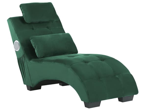 Schäslong Emerald Grön Sammet Inbyggd Bluetooth-högtalare USB-laddare Modern Design Kurvad Vardagsrum