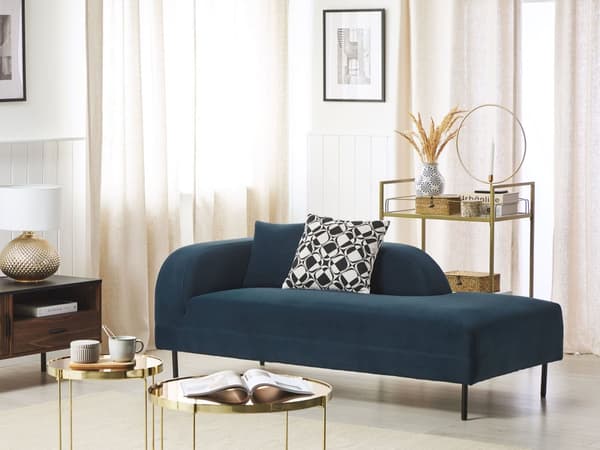 Schäslong 2-sits Mörkblå Sammet Vänstervänd Överkast Kuddar Retro Minimalistisk