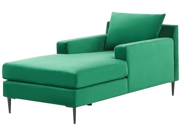 Schäslong Grön Sammetsklädsel Armstöd Kudde Nackstöd Modern Design Symmetrisk