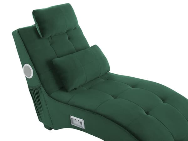 Chaiselong Smaragdgrøn Velour Indbygget Bluetooth Højttaler USB Oplader Moderne Design Buet 1 Person Sofa Dagligstue
