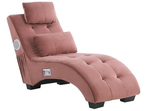 Chaiselong Pink Velour Indbygget Bluetooth-højttaler USB-oplader Moderne Design Buet 1 Person Sofa Dagligstue