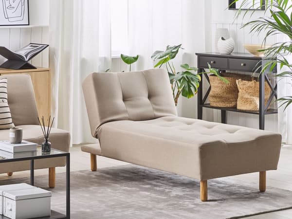 Sjeselong i Beige Stoff Trekk Ben i Lyst Tre Skandinavisk Stil Elegant Design
