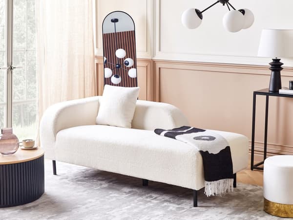 Chaiselong Hvid Boucle 2-personers Venstrevendt Kastepude Retro Minimalistisk