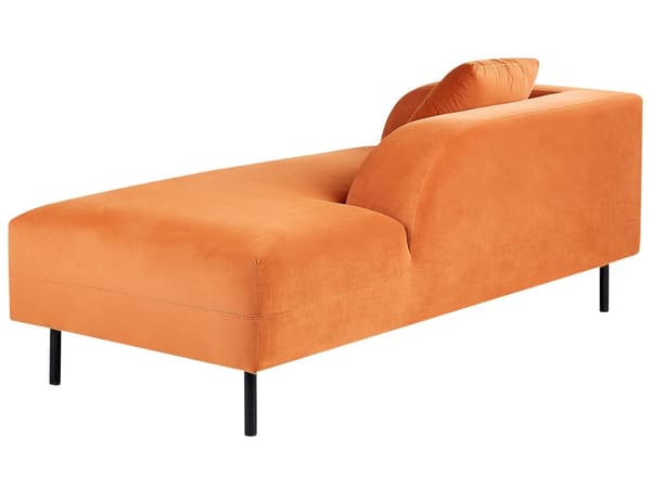 Chaiselong Orange Velour Venstrevendt Pyntepude Retro Minimalistisk