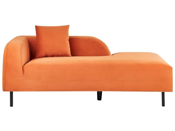 Chaiselong Orange Velour Venstrevendt Pyntepude Retro Minimalistisk
