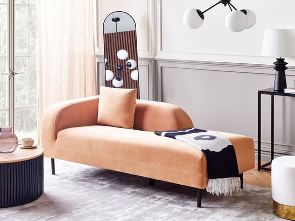 Chaiselong Velour Lyserød Venstrevendt Pyntepude Retro Minimalistisk