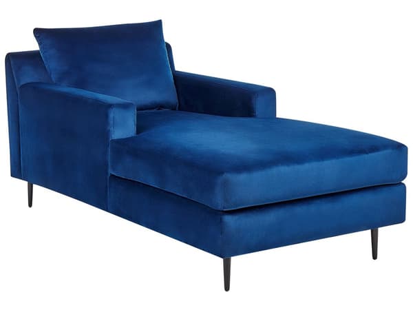 Chaiselong Mørkeblå Velour Polstring Armlæn Pude Ryglæn Moderne Design Symmetrisk