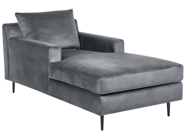 Chaiselong Grå Velour Polstring Armlæn Pude Ryglæn Moderne Design Symmetrisk