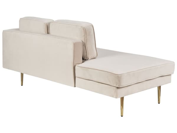 Chaiselong Beige Velour Guld Metalben Blød Moderne Daybed med Pølsepude Venstrevendt Tilbehør Inspiration Glamour Eklektisk Højrevendt