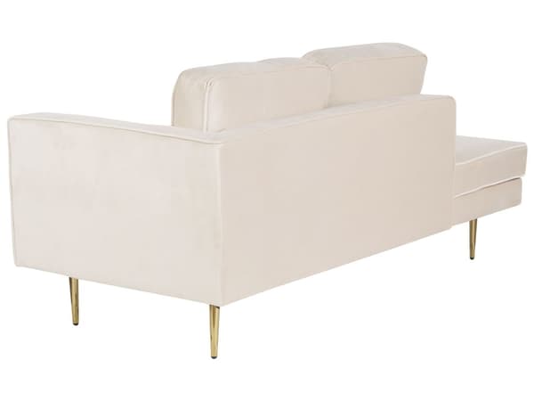 Chaiselong Beige Velour Guld Metalben Blød Moderne Daybed med Pølsepude Venstrevendt Tilbehør Inspiration Glamour Eklektisk Højrevendt