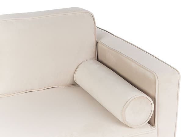 Chaiselong Beige Velour Guld Metalben Blød Moderne Daybed med Pølsepude Venstrevendt Tilbehør Inspiration Glamour Eklektisk Højrevendt