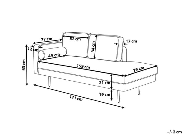 Chaiselong Beige Velour Guld Metalben Blød Moderne Daybed med Pølsepude Venstrevendt Tilbehør Inspiration Glamour Eklektisk Venstrevendt