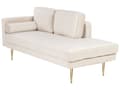 Miniatyrbillede 4 af 11: Chaiselong Beige Velour Guld Metalben Blød Moderne Daybed med Pølsepude Venstrevendt Tilbehør Inspiration Glamour Eklektisk Venstrevendt