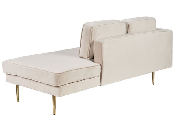 Chaiselong Beige Velour Guld Metalben Blød Moderne Daybed med Pølsepude Venstrevendt Tilbehør Inspiration Glamour Eklektisk Venstrevendt