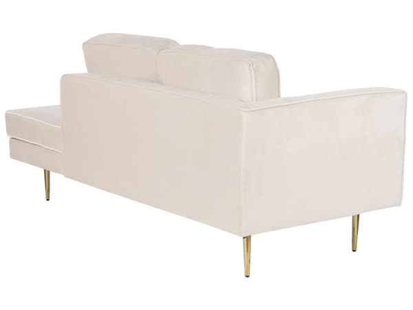 Chaiselong Beige Velour Guld Metalben Blød Moderne Daybed med Pølsepude Venstrevendt Tilbehør Inspiration Glamour Eklektisk Venstrevendt