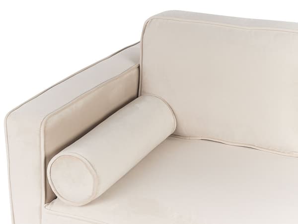 Chaiselong Beige Velour Guld Metalben Blød Moderne Daybed med Pølsepude Venstrevendt Tilbehør Inspiration Glamour Eklektisk Venstrevendt