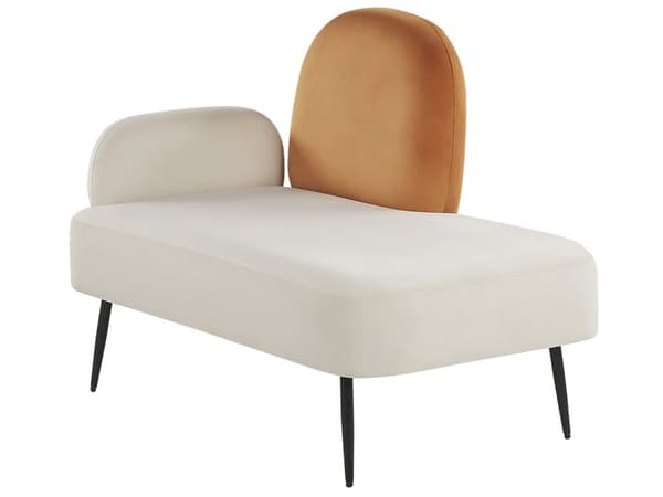 Chaiselong Hvid og Orange Velour Venstrevendt Enkelt Chaiselong Minimalistisk Design