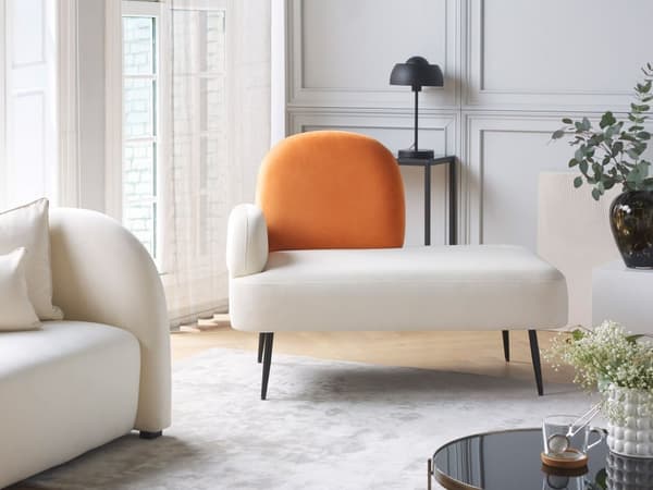 Divaani valkoinen oranssi 122 x 94 x 74 cm sametti metalli vasenkätinen skandinaavinen