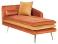 Miniatyrbillede 4 af 10: Chaiselong Orange Velour Daybed med Ryglæn Guld Metalben Gæsteseng Quiltet Multifunktionel Chaise Venstrevendt Sofa Moderne til Stuen