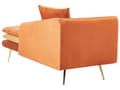 Miniatyrbillede 5 af 10: Chaiselong Orange Velour Daybed med Ryglæn Guld Metalben Gæsteseng Quiltet Multifunktionel Chaise Venstrevendt Sofa Moderne til Stuen