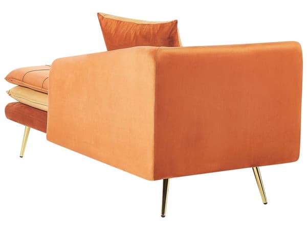 Chaiselong Orange Velour Daybed med Ryglæn Guld Metalben Gæsteseng Quiltet Multifunktionel Chaise Venstrevendt Sofa Moderne til Stuen