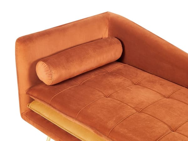 Chaiselong Orange Velour Daybed med Ryglæn Guld Metalben Gæsteseng Quiltet Multifunktionel Chaise Venstrevendt Sofa Moderne til Stuen
