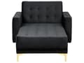Miniatyrbillede 4 af 8: Chaiselong Sort Velour Tufted Stof Moderne Stue Liggende Dagseng Guld Ben Moderne Stil