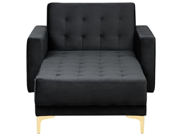 Chaiselong Sort Velour Tufted Stof Moderne Stue Liggende Dagseng Guld Ben Moderne Stil