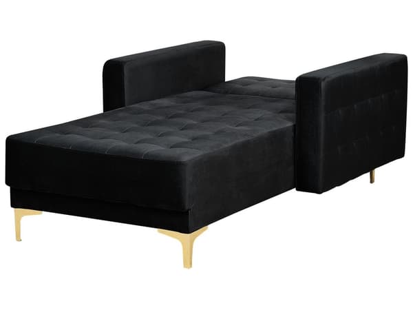 Chaiselong Sort Velour Tufted Stof Moderne Stue Liggende Dagseng Guld Ben Moderne Stil