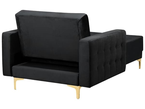 Chaiselong Sort Velour Tufted Stof Moderne Stue Liggende Dagseng Guld Ben Moderne Stil