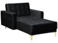 Miniatyrbillede 1 af 8: Chaiselong Sort Velour Tufted Stof Moderne Stue Liggende Dagseng Guld Ben Moderne Stil