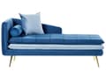 Miniatyrbillede 1 af 10: Chaiselong Blå Velour Daybed med Ryglæn Guld Metalben Gæsteseng Quiltet Multifunktionel Chaise Venstrevendt Sofa Moderne til Stuen
