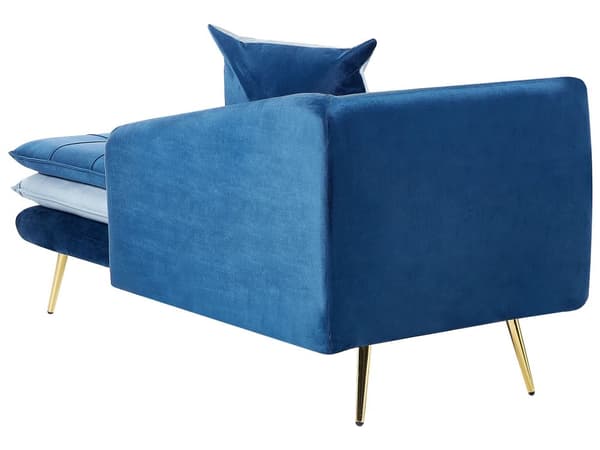 Schäslong Blå Sammet Vänstervänd Tuftad Knäppt Krafitgt Vadderad med Kuddar Klassisk Design Vardagsrumsmöbler
